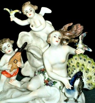 Antique German After Meissen Nude Lady Goddess & Cherubs Porcelain Figurine