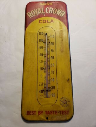 Vintage 1940s Rc Royal Crown Cola 25.  5x9.  5 " Thermometer Nehi Soda Fountain Sign