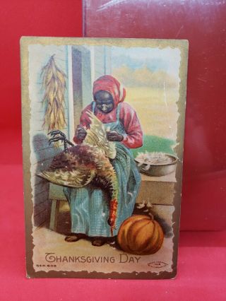 Vintage Black Americana Postcard Thanksgiving Day Turkey Nov.  1909 Rare Stamp