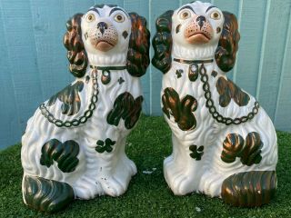 Pair Mid 19thc Staffordshire Copper Lustre & White Spaniel Dogs C1860s