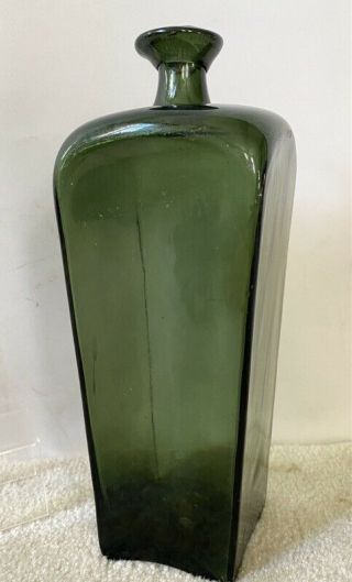 Antique Translucent Green Cased Gin Bottle W Pontil & Flared Lip,  C.  1780 - 1820