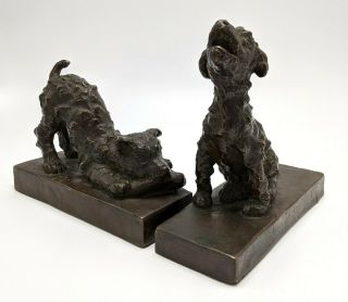 Signed E.  B.  Parsons Terrier Dog Bookends Gorham Foundry Offy Bronze Sculpture