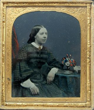 Victorian Ambrotype Portrait Of Young Woman,  Hand Tinted - Uk Dealer