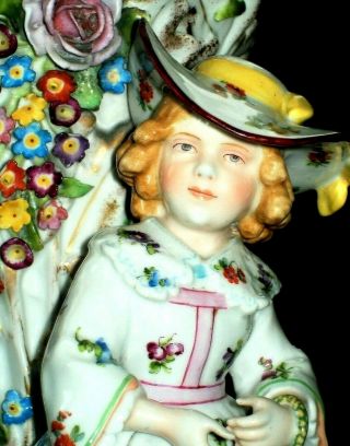 Antique German Dresden Victorian Girl Doll With Flowers Vase Porcelain Figurine