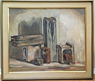 Vintage Mid Century Abstract Cubist Still Life Oil Painting Large
