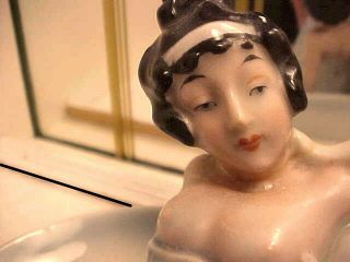 Rare Art Nouveau Semi Nude " Naughty Lady " W Bottom Showing Figurine Tray