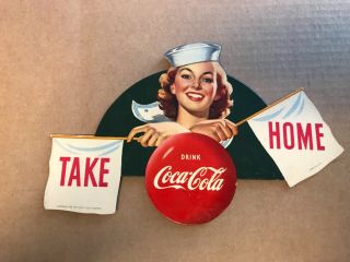 Coca Cola Cardboard Sign 1952 Rare Vintage Advertisement Cond 4