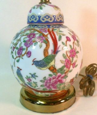 Vtg Antique Chinese Vase Ginger Jar Lamp Famille Rose Enamel Ptd Pheasants