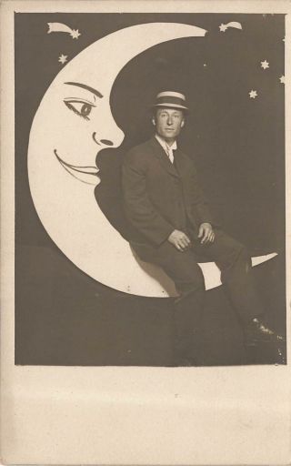 Vintage Postcard Rppc Handsome Man W/ Hat Gay Int Paper Moon Studio Photo