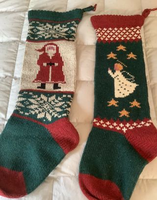 Vtg Pair Christmas Stockings Xl Handcrafted In Maine Locally Sourced Wool