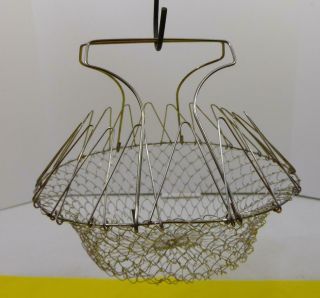Vintage Collapsible French Metal Wire Mesh Egg Basket With Handle