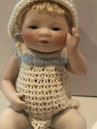 5 " Antique All - Bisque Bye - Lo Baby,  Wig,  O/c Eyes,  Sticker/tag