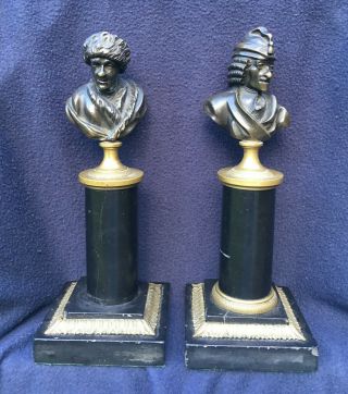19th Century French Antique Bronze Busts Of Rousseau And Voltaire