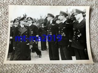 Ww2 Press Photograph - German Kriegsmarine U - Boat Officers Inspected By Donitz