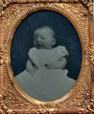 1850s Post Mortem Baby Ruby Glass Ambrotype Photo Tinted Postmortem Antique