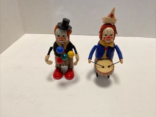 Vintage Tin Wind Up Toys Schuco Juggler Drummer Clowns