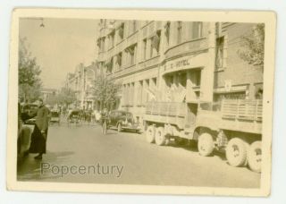 Vintage Ww2 China Photograph 1945 Tientsin Street Scene Hotel Photo Tianjin
