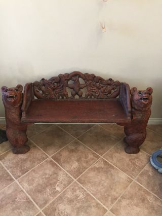 Black Forest Germany Hand Carved Wood Bear Bench