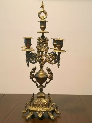 Vintage 5 Arm Brass Candelabra Made In Italy