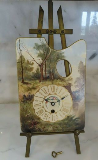 French Porcelain And Brass Easel Clock,  Marked Paris 1878