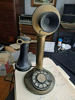 Vintage At&t Brass Rotary Dial Candlestick Phone Model 337 12” Tall