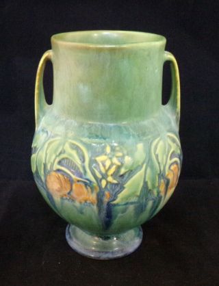 Vintage Roseville Pottery Green Baneda 6 " Handled Vase Pumpkin