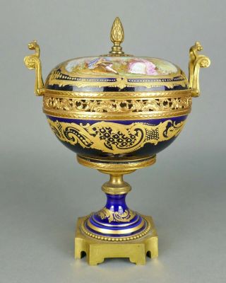Fine Old French Sevres Porcelain Chateau Des Tuileries Bronze Mounted Urn Box