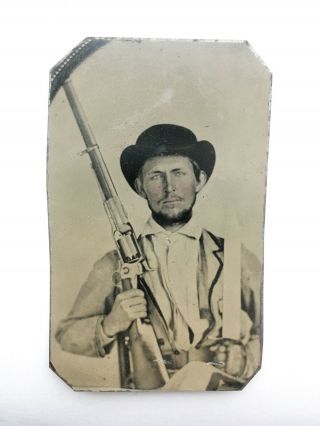 Vtg Antique Tintype Civil War Era Bowie Knife Colt Revolver Revolving Rifle