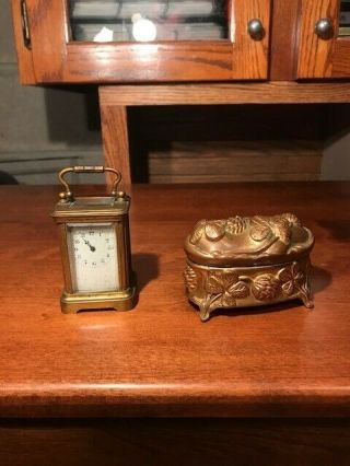 Antique French Victorian Brass & Beveled Glass Carriage Travel Clock