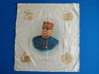 Antique Ww1 Le General Joffre (commandant En Chef Des Armees) Large Silk Picture