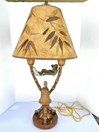 Tropical_lamp W Monkey In Hammock_tiki Light_faux Bamboo_maitland - Smith Style