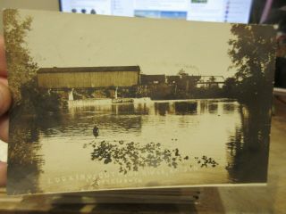 Vintage Old Postcard Michigan Petersburg Real Photo Covered Bridge Train Raisin
