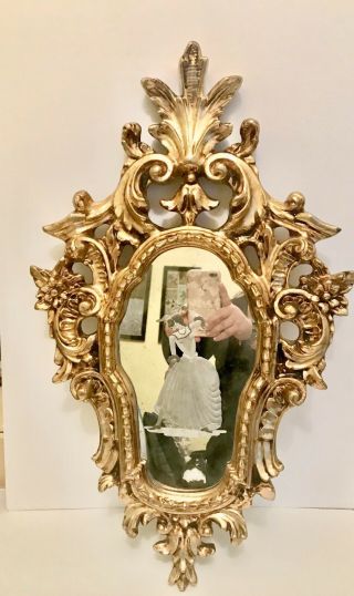Antique Vintage Ornate Italian Rococo Gold Leaf Etched Glass Wall Mirror