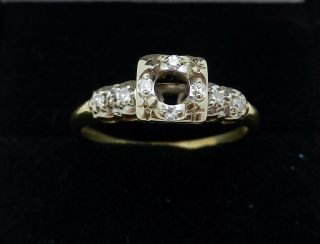 Vintage 14k Two Tone Gold Art Deco Mounting Setting Ring 5d Diamond Accent
