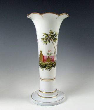 18th/19th Century Antique Opalescent Hand Enamel Flint Glass Tall Vase 12 "