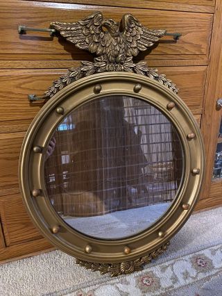 Antique Federal Regency Eagle Bullseye Mirror Large 30”x 22” Wood