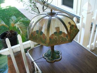 Rare Antique Art Nouveau Slag Glass Lamp,  Arts & Crafts,  Deco,  Tulips