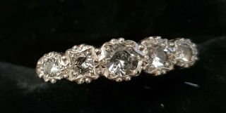 Vintage 9 Ct Gold White Sapphire Five Stone Ring Size P 1/2 7 3/4