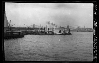 1930 Tugboat Manhattan Brooklyn Bridge Nyc York City Old Photo Negative 709b