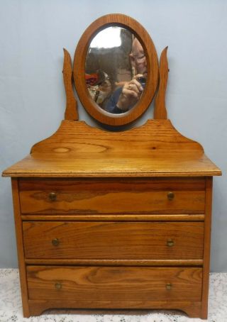 Antique Wood Salesman Sample Doll Oak Miniature Dresser/chest