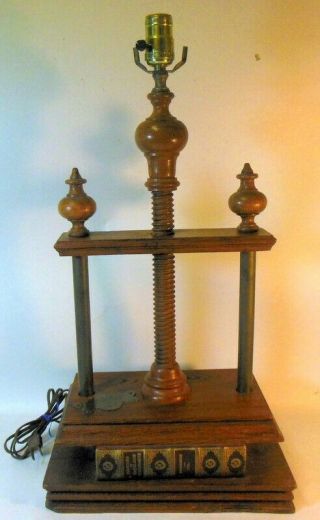 Vintage Oak Wood Book Press Table Library Lamp Napoleon Bonaparte Binding