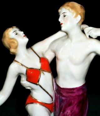 Antique German Sitzendorf Art Deco Semi Nude Couple Dancers Porcelain Figurine