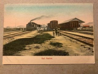 Vintage China Postcard Rail Station Trains Mee Cheung Photo 2