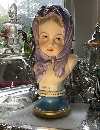 Jean Gille Vion & Baury France Hiver Handpainted Porcelain Bust C.  1845 - 80