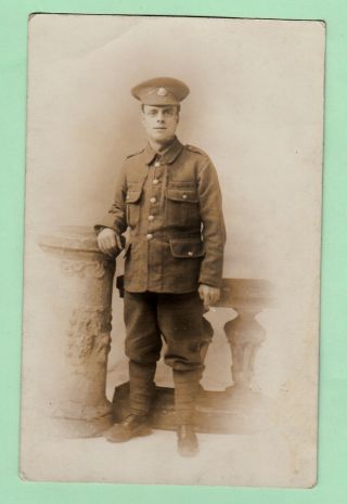 Rp Postcard Ww1 British Army Soldier Of The East Yorkshire Regiment Studio Photo