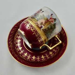 Antique Vienna Style Demitasse Cup & Saucer,  Jeweled