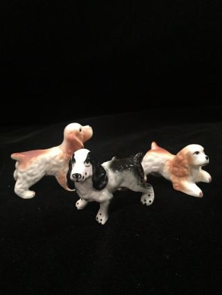 3 Adorable Vintage Miniature Porcelain Bone China Cocker Spaniels