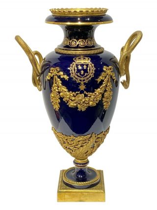 Louis Xvi Style Gilt Bronze Mounted Cobalt Porcelain Vase