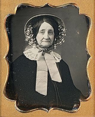 Pleasant Elderly Woman Wearing Bonnet With Ribbons 1/9 Plate Daguerreotype G317