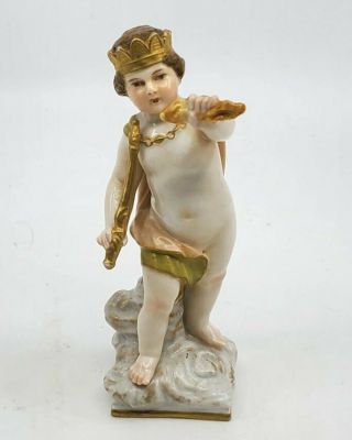 19thc Kpm Berlin Porcelain Figurine Naked Boy Deity Zeus Flame & Scepter 4 - 1/2 "